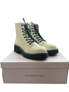 Madden Girl Carra Combat Boots Side Zip/Lace-Up Lug Sole White Women's Size 8 - Picture 1 of 7