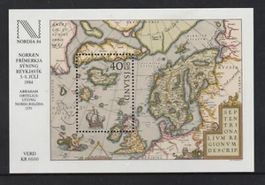 ICELAND 1984  "Nordia 84" Stamp Exhibition Miniture sheet/Block MNH - Old MAP - Picture 1 of 1