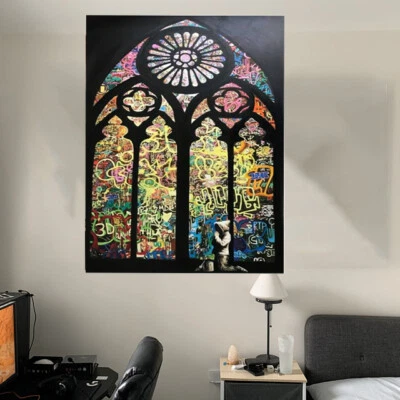 Pintura artística iglesia Banksy estilo callejero graffiti obras de arte no impresas enorme reproducción Foto 1 de 4