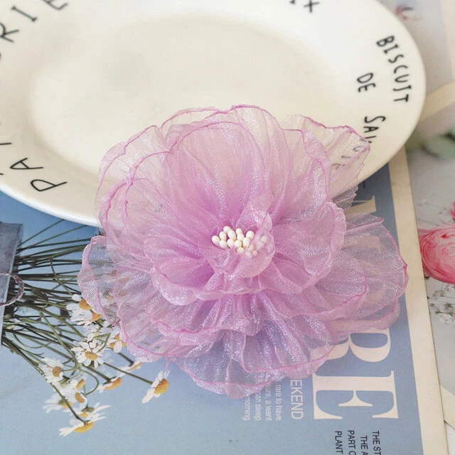 Tela de gasa hecha a mano de 3 1/2" de ancho flor artificial precio por 1 pieza seleccionar color Foto 1 de 3