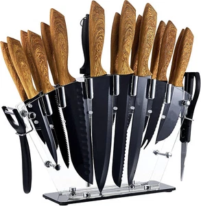 Set coltelli da cucina in acciaio inox ad alto tenore di carbonio 19 pezzi marrone tutto in uno con blocco - Foto 1 di 3