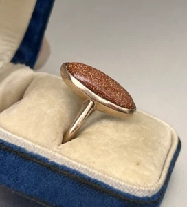 Vtg 10K Goldstone Marquise Ring, Rose Gold, Bezel Set, 4 grams, Size 7.5 - Picture 1 of 21