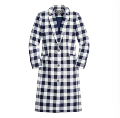 Jaqueta feminina JCrew Alfie top coat 14 azul branca xadrez búfalo lã Gingham nova com etiquetas - Imagem 1 de 4