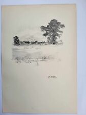 Antique Pencil Drawing Print 1915 Canterbury Sketch Cathedral from the Fields