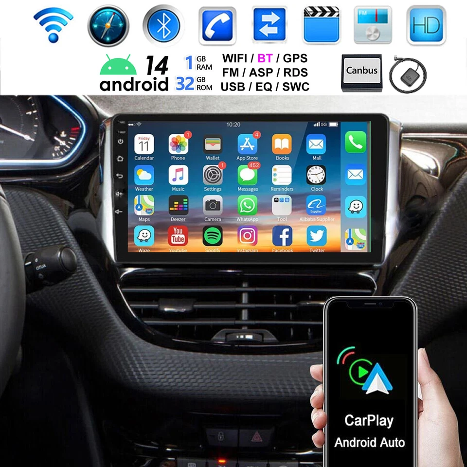 Für Peugeot 208/2008 2012-2018 10.1" Android 15 Autoradio GPS Navi WIFI CarPlay - Bild 1 von 4