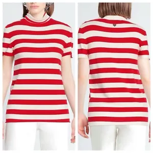 TWINSET Milano Red White Stripe Knit Turtleneck Sweater Made In Italy Medium - Picture 1 of 12
