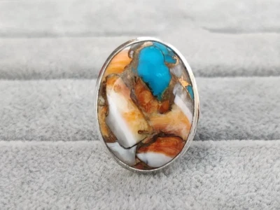 Anillo turquesa cobre ostra plata de ley 925 joyería hecha a mano Foto 1 de 4