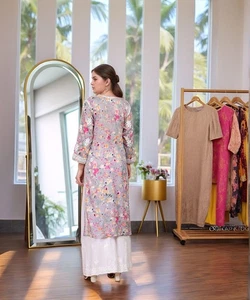 Gosriki Mujer Rayón Viscosa Estampado y Chikankari Bordado Recto Kurta... - Imagen 1 de 5
