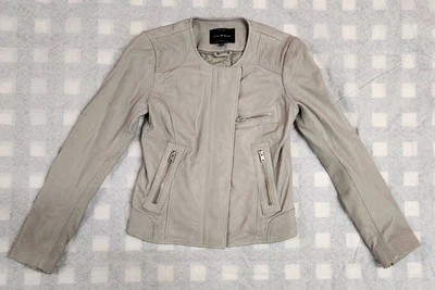 LUCKY BRAND Women Size XS 100% Lamb Leather Moto Jacket Light Gray/Pistachio  - Image 1 of 4