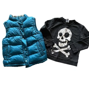 Kids 5T Unisex Winter Bundle Puffer Vest Skull Crossbones Hoodie Great Condition - Picture 1 of 4