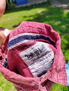 Levi’s Pearl Snap Hemd Herren Large rot pink mit Selvedge Streifen Western Cowboy Vintage - Bild 1 von 13