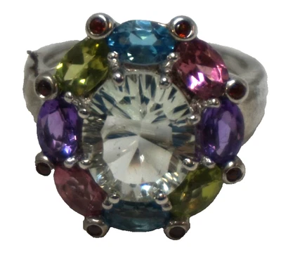 ANEL DE PRATA ESTERLINA 925 CRISTAIS SWAROVSKI CLUSTER COQUETEL TAMANHO 9 JOIAS - Imagem 1 de 4