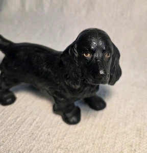 VINTAGE HUBLEY GHISA SOLIDA NERO COCKER SPANIEL CANE FERMAPORTA STATUINA 7" - Foto 1 di 12
