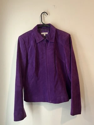 VTG Yvonne Le Marie Purple Suede Leather Jacket Womens 8 Full Zip Moto Boho - Image 1 of 4