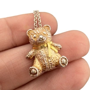 Vintage NEIMAN MARCUS 🖤 18k Gold 🖤 925 Sterling Silver 🖤 Teddy Bear NECKLACE - Picture 1 of 21