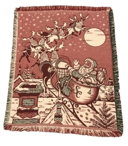 Santa Throw Blanket Christmas Reindeer Sleigh Gifts Afghans of Spain 51" x 40.5" - Picture 1 of 12