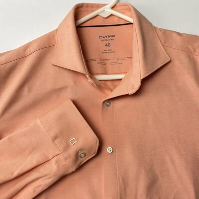 OLYMP Mens Size 40 Long Sleeve Shirt Super Slim No6 Peach Cutaway Quick Dry NWT - Image 1 of 4