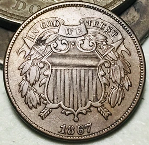 1867 Two Cent Piece 2C CHOICE Ungraded Civil War Era US Copper Coin CC24780 - Picture 1 of 6