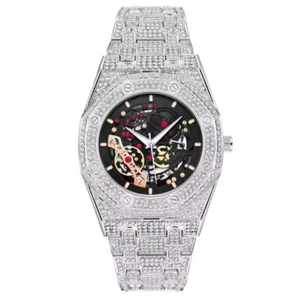 Men Luxury Brand Gold Watches Fashion Alloy Band Hip Hop Diamond Skeleton Date Q - Picture 1 of 2