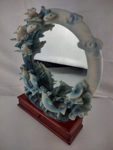 12" Tall Family of Dolphin Mirror on a wooden trinket/ jewelry box - Picture 1 of 17