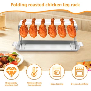 Chicken Leg Rack for Grill 12 Slots Stainless Steel Chicken Wing Rack with tym+ - Picture 1 of 11