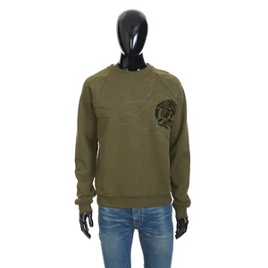 BERLUTI 1150$ Embroidered Scritto Sweatshirt In Khaki Green Cotton - Picture 1 of 11