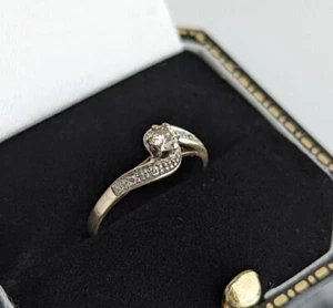 Vintage 9ct Gold Natural Diamond Dress Ring Stackable Intertwined Twist Size L - Picture 1 of 12