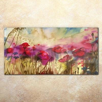 Wandbilder Glasbild Druck auf Glas 140x70 Aquarellbilder Mohnblumen Kornblumen - Bild 1 von 4
