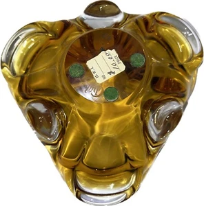 Chalet Art Glass Canada Ashtray Blown Glass Golden Amber & Clear 1960s Heavy - Picture 1 of 24