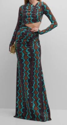Maxi Vestido Para Mujer Roberto Cavalli Marrón Piel de Serpiente Manga Larga Talla 46 $2240 Foto 1 de 4