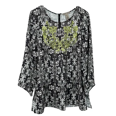 Camisa Top Túnica Sharon Young Grande Elastizada Bordada Boho Artística Resort Indie Foto 1 de 4