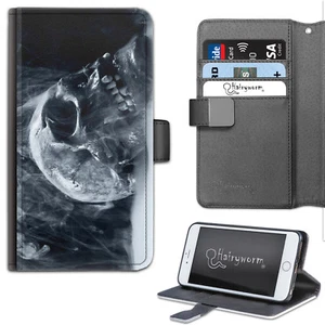 Smoking Skull Phone Case;PU Leather Wallet Flip Case;Cover For Samsung;Apple - Picture 1 of 4