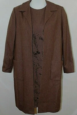 Valerie Stevens Brown Floral Dress Suit Long Jacket Wool Blend 14P NWT - Image 1 of 4