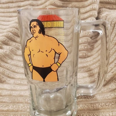 Taza de cerveza de vidrio grande vintage Andre The Giant WWF WWE 1985 32 OZ Foto 1 de 4