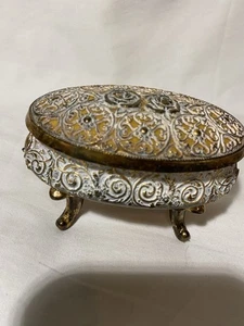 Vintage Schmuckkästchen Blumen Rosen Metallfuß Gold Samtfutter - Bild 1 von 7