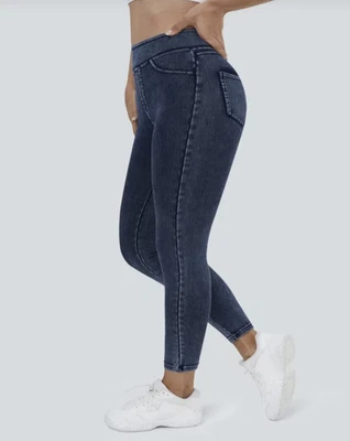 Halara Leggings Womens Medium Blue Denim Back Pockets High Rise Stretch Pants - Image 1 of 4