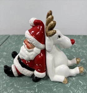 Vintage RARE Fitz and Floyd Santa Clause And Reindeer Bookends - Picture 1 of 10