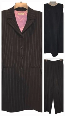 Traje Blazer Amanda Smith Negro Rayas 3 Piezas Talla 10 Foto 1 de 4