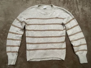 Abercrombie Kids Girl Size 13/14 Knitted Pullover Sweater Striped Beige Brown - Picture 1 of 2