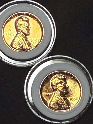 1957p 1958p RD 2pc UNC Lincoln Wheat Ear Copper 1c Penny Collection - Image 1 of 4