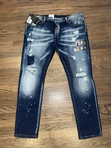 DSQUARED2 Blue Paint Splattered Graffiti Jeans size 58 made in Italy - Picture 1 of 12