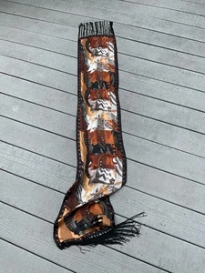 Laurel Burch Signed Neck Scarf 100% Silk Horses Brown/Copper Theme Black Fringe - Picture 1 of 4