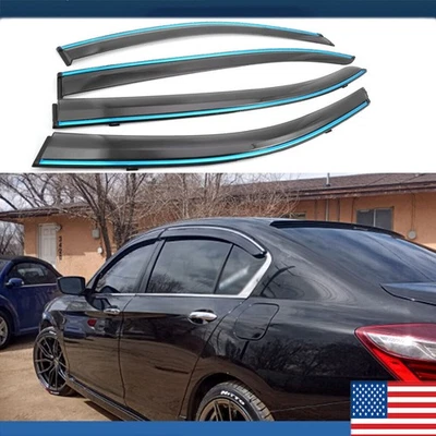 For 2013-2017 Honda Accord Sedan Window Visors Vent Rain Guards w/ Chrome Trim - Image 1 of 4