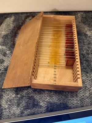 VINTAGE MICROSCOPE LAB SLIDES, WOOD BOX ca 1900s+ tongue/ groove - Image 1 of 4
