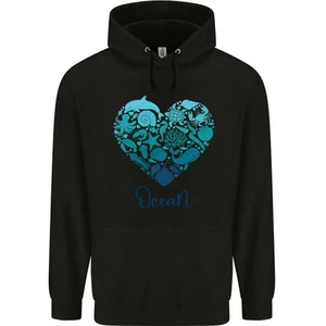 Ocean Heart Ecology Dolphin Turtle Whale Octopus Childrens Kids Hoodie - Picture 1 of 3