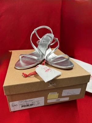 NEW Christian Louboutin Rosalie Silver Sandals Size 36 / US 6 – w/ Box, Dust Bag - Image 1 of 4