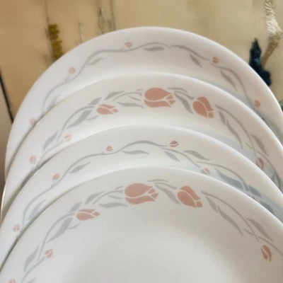 Corelle Peach Garland 7” Salad Plates Flowers Vintage Set of 4 - Image 1 of 4