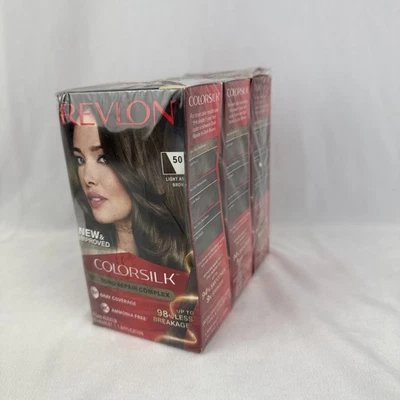 Lot of 3 Revlon Colorsilk Permanent Hair Color 50 Light Ash Brown - Image 1 of 3