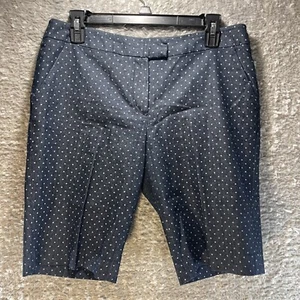 Sandro Womens Bermuda Shorts Size 8 Chambray Polka Dots Cotton Blend Pockets - Picture 1 of 8