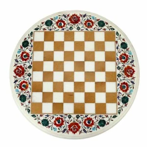 Mesa de ajedrez de mármol de 18" incrustación central pietra dura malaquita decoración de habitación c177 - Imagen 1 de 4